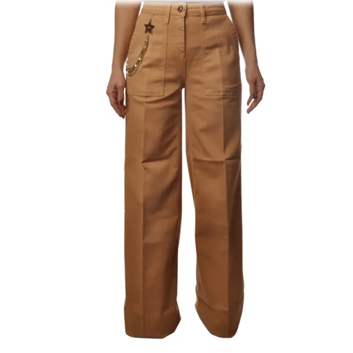 Elisabetta Franchi - Wide Leg Trousers with Chain - Camel - Trousers - Made in Italy - Luxury Exclusive Collection - Avvenice^ Trousers