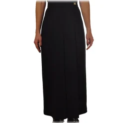 Elisabetta Franchi - Wide Leg Trousers with Logo - Black - Trousers - Made in Italy - Luxury Exclusive Collection - Avvenice^ Trousers