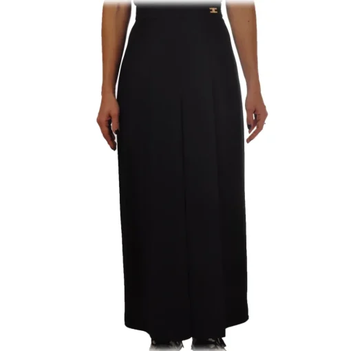 Elisabetta Franchi - Wide Leg Trousers with Logo - Black - Trousers - Made in Italy - Luxury Exclusive Collection - Avvenice^ Trousers