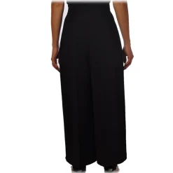 Elisabetta Franchi - Wide Leg Trousers with Logo - Black - Trousers - Made in Italy - Luxury Exclusive Collection - Avvenice^ Trousers