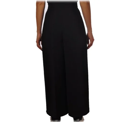 Elisabetta Franchi - Wide Leg Trousers with Logo - Black - Trousers - Made in Italy - Luxury Exclusive Collection - Avvenice^ Trousers