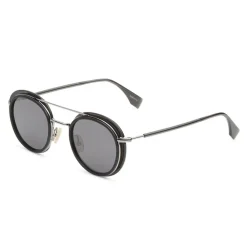 Fendi - Glass - Round Sunglasses - Grey Dark Ruthenium - Sunglasses - Eyewear - Avvenice