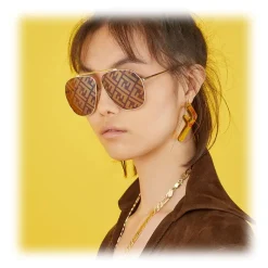 Fendi - FF Family - Oversize Pilot Sunglasses - Gold Brown - Sunglasses - Eyewear - Avvenice^ Sunglasses & Eyewear