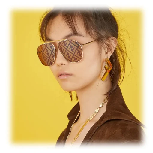 Fendi - FF Family - Oversize Pilot Sunglasses - Gold Brown - Sunglasses - Eyewear - Avvenice^ Sunglasses & Eyewear