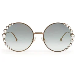 Fendi - Ribbons and Pearls - Bronze Round Oversize Sunglasses - Sunglasses - Eyewear - Avvenice^ Sunglasses & Eyewear