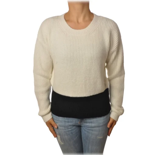 Ga\u00eblle Paris Gaëlle Paris - Crewneck Pullover with Opening on the Back - White - Sweater - Made in Italy - Luxury Exclusive Collection - Avvenice^ Knitwears