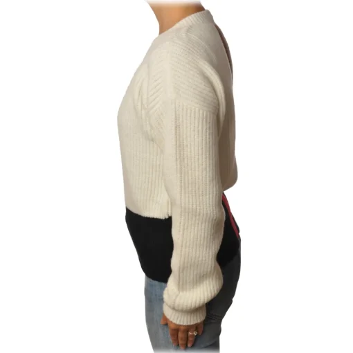 Ga\u00eblle Paris Gaëlle Paris - Crewneck Pullover with Opening on the Back - White - Sweater - Made in Italy - Luxury Exclusive Collection - Avvenice^ Knitwears