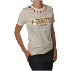 Ga\u00eblle Paris Gaëlle Paris - Short Sleeve Crewneck T-Shirt - Cream - T-Shirt - Made in Italy - Luxury Exclusive Collection - Avvenice^ T-shirt