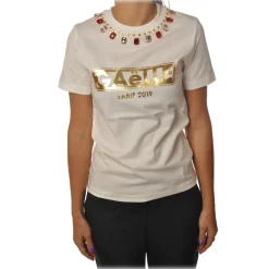 Ga\u00eblle Paris Gaëlle Paris - Short Sleeve Crewneck T-Shirt - Cream - T-Shirt - Made in Italy - Luxury Exclusive Collection - Avvenice^ T-shirt