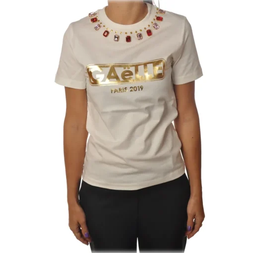 Ga\u00eblle Paris Gaëlle Paris - Short Sleeve Crewneck T-Shirt - Cream - T-Shirt - Made in Italy - Luxury Exclusive Collection - Avvenice^ T-shirt