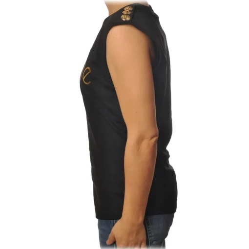 Ga\u00eblle Paris Gaëlle Paris - Sleeveless Crewneck T-Shirt - Black - T-Shirt - Made in Italy - Luxury Exclusive Collection - Avvenice