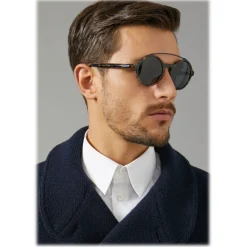 Giorgio Armani - Round Frame Sunglasses with Metal Details - Grey - Eyewear - Avvenice