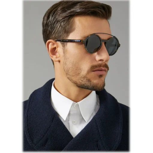 Giorgio Armani - Round Frame Sunglasses with Metal Details - Grey - Eyewear - Avvenice