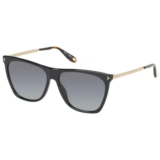 Givenchy Eyewear Givenchy - Black Acetate Sunglasses with Gold Metal Bars and Grey Lenses - Sunglasses - - Avvenice