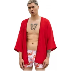 Grace - Grazia Di Miceli - Men's Kimono "Hiloya" Red - Luxury Collection - Made in Italy - High Quality - Avvenice