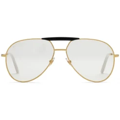 Gucci Eyewear Gucci - Aviator Metal Glasses - Gold coloured with Black Acetate Bridge - - Avvenice