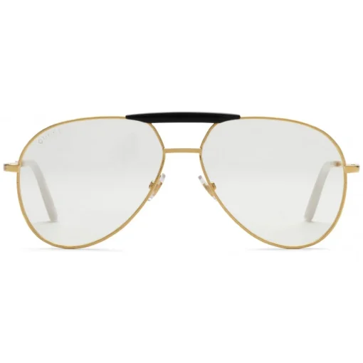 Gucci Eyewear Gucci - Aviator Metal Glasses - Gold coloured with Black Acetate Bridge - - Avvenice