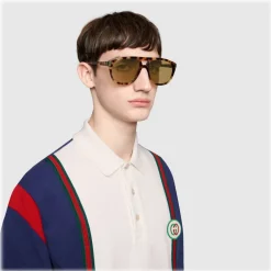 Gucci Eyewear Gucci - Aviator Sunglassed with Web Enamel - Turtle - - Avvenice