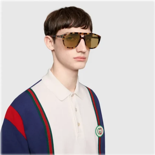 Gucci Eyewear Gucci - Aviator Sunglassed with Web Enamel - Turtle - - Avvenice