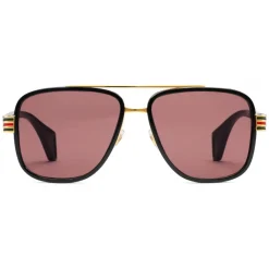 Gucci Eyewear Gucci - Aviator Sunglasses - Acetate Black Glossy Green Red Web - - Avvenice