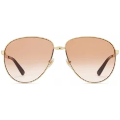 Gucci Eyewear Gucci - Aviator Sunglasses in Metal - Gold Coloured Brown Lenses - - Avvenice^ Sunglasses & Eyewear