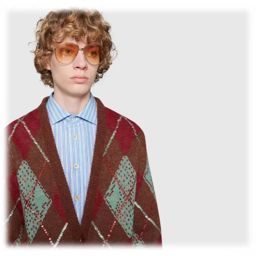Gucci Eyewear Gucci - Aviator Sunglasses in Metal - Gold Coloured Brown Lenses - - Avvenice^ Sunglasses & Eyewear