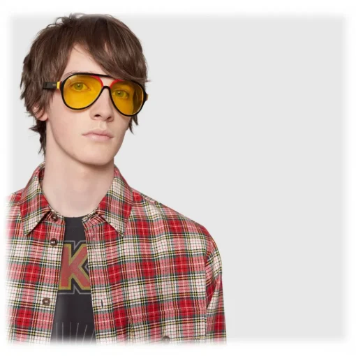 Gucci Eyewear Gucci - Aviator Sunglasses in Multilayer Acetate - Multilayer Black Red Green and Yellow - - Avvenice^ Sunglasses & Eyewear