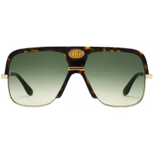 Gucci Eyewear Gucci - Navigator Sunglasses with Double G - Dark Turtle Acetate and Gold Metal - - Avvenice