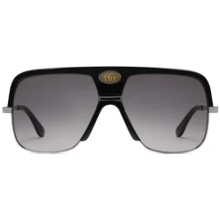 Gucci Eyewear Gucci - Navigator Sunglasses with Double G - Black Acetate and Ruthenium Metal - - Avvenice^ Sunglasses & Eyewear