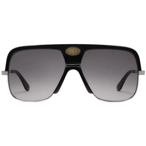 Gucci Eyewear Gucci - Navigator Sunglasses with Double G - Black Acetate and Ruthenium Metal - - Avvenice^ Sunglasses & Eyewear