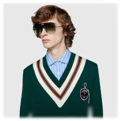 Gucci Eyewear Gucci - Navigator Sunglasses with Double G - Dark Turtle Acetate and Gold Metal - - Avvenice