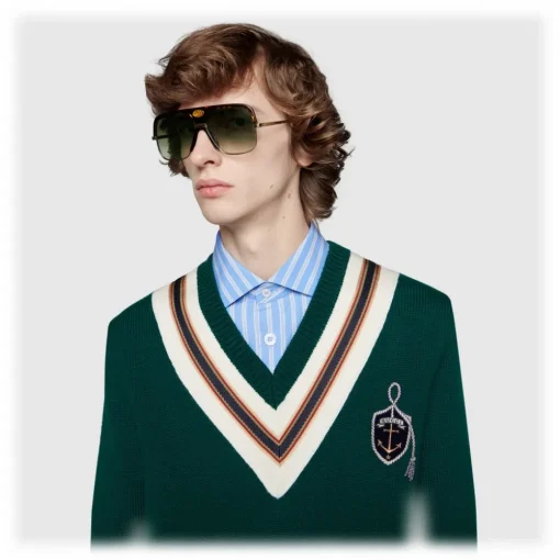 Gucci Eyewear Gucci - Navigator Sunglasses with Double G - Dark Turtle Acetate and Gold Metal - - Avvenice