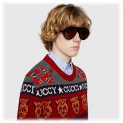 Gucci Eyewear Gucci - Navigator Sunglasses with Double G - Black - - Avvenice