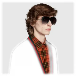 Gucci Eyewear Gucci - Navigator Sunglasses with Double G - Black Acetate and Ruthenium Metal - - Avvenice^ Sunglasses & Eyewear