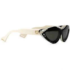 Gucci Eyewear Gucci - Oval Sunglasses with Swarovski Crystals - White Black - - Avvenice^ Sunglasses & Eyewear