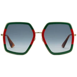 Gucci Eyewear Gucci - Oversized Square Sunglasses in Metal - Gold Coloured with Green and Red Acetate Glitter - - Avvenice^ Sunglasses & Eyewear
