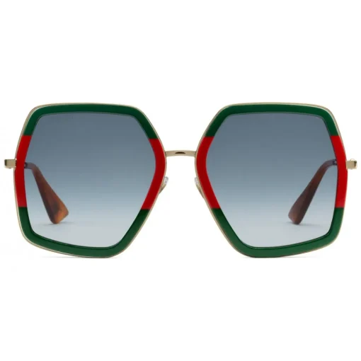 Gucci Eyewear Gucci - Oversized Square Sunglasses in Metal - Gold Coloured with Green and Red Acetate Glitter - - Avvenice^ Sunglasses & Eyewear