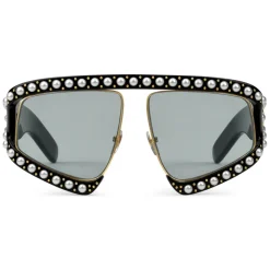 Gucci Eyewear Gucci - Rectangular Acetate Sunglasses with Pearls - Black - - Avvenice