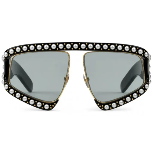 Gucci Eyewear Gucci - Rectangular Acetate Sunglasses with Pearls - Black - - Avvenice