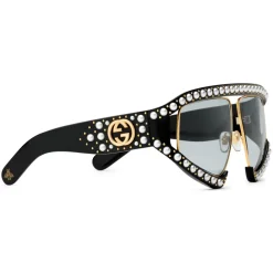 Gucci Eyewear Gucci - Rectangular Acetate Sunglasses with Pearls - Black - - Avvenice