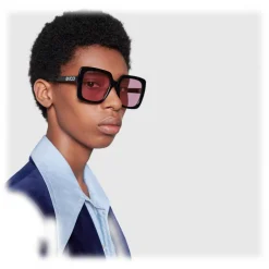 Gucci Eyewear Gucci - Rectangular Acetate Sunglasses - Glossy Black Acetate - - Avvenice