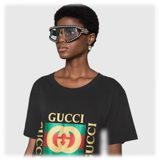Gucci Eyewear Gucci - Rectangular Acetate Sunglasses with Pearls - Black - - Avvenice