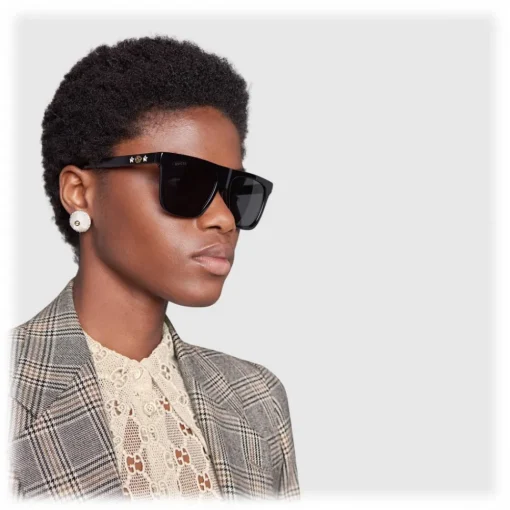 Gucci Eyewear Gucci - Rectangular Frame Acetate Sunglasses - Black Acetate Grey Lens - - Avvenice