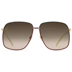 Gucci Eyewear Gucci - Rectangular Metal Sunglasses - Green and Red with Gold Color Detail - - Avvenice