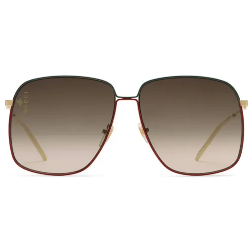 Gucci Eyewear Gucci - Rectangular Metal Sunglasses - Green and Red with Gold Color Detail - - Avvenice