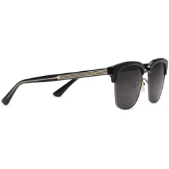 Gucci Eyewear Gucci - Rectangular Metal Sunglasses - Glossy Black and Black Acetate Frame - - Avvenice
