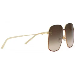Gucci Eyewear Gucci - Rectangular Metal Sunglasses - Green and Red with Gold Color Detail - - Avvenice