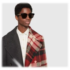 Gucci Eyewear Gucci - Rectangular Metal Sunglasses - Glossy Black and Black Acetate Frame - - Avvenice