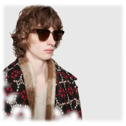 Gucci Eyewear Gucci - Rectangular Metal Sunglasses - Shiny Gold and Dark Turtle Acetate - - Avvenice