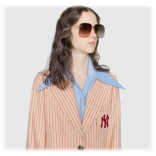 Gucci Eyewear Gucci - Rectangular Metal Sunglasses - Green and Red with Gold Color Detail - - Avvenice
